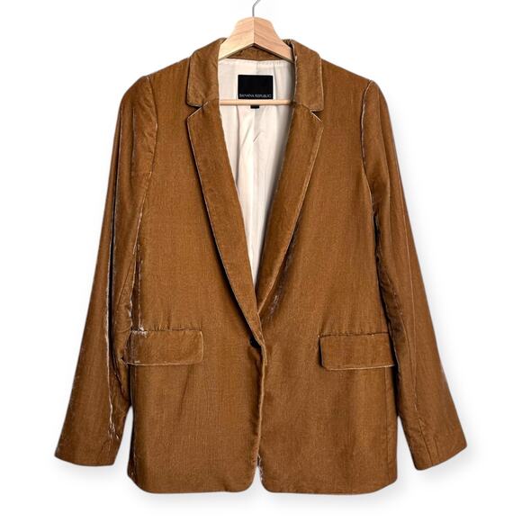 Banana Republic Mustard Yellow Velvet Velour One Button Blazer Women's Size 4 - Picture 1 of 10